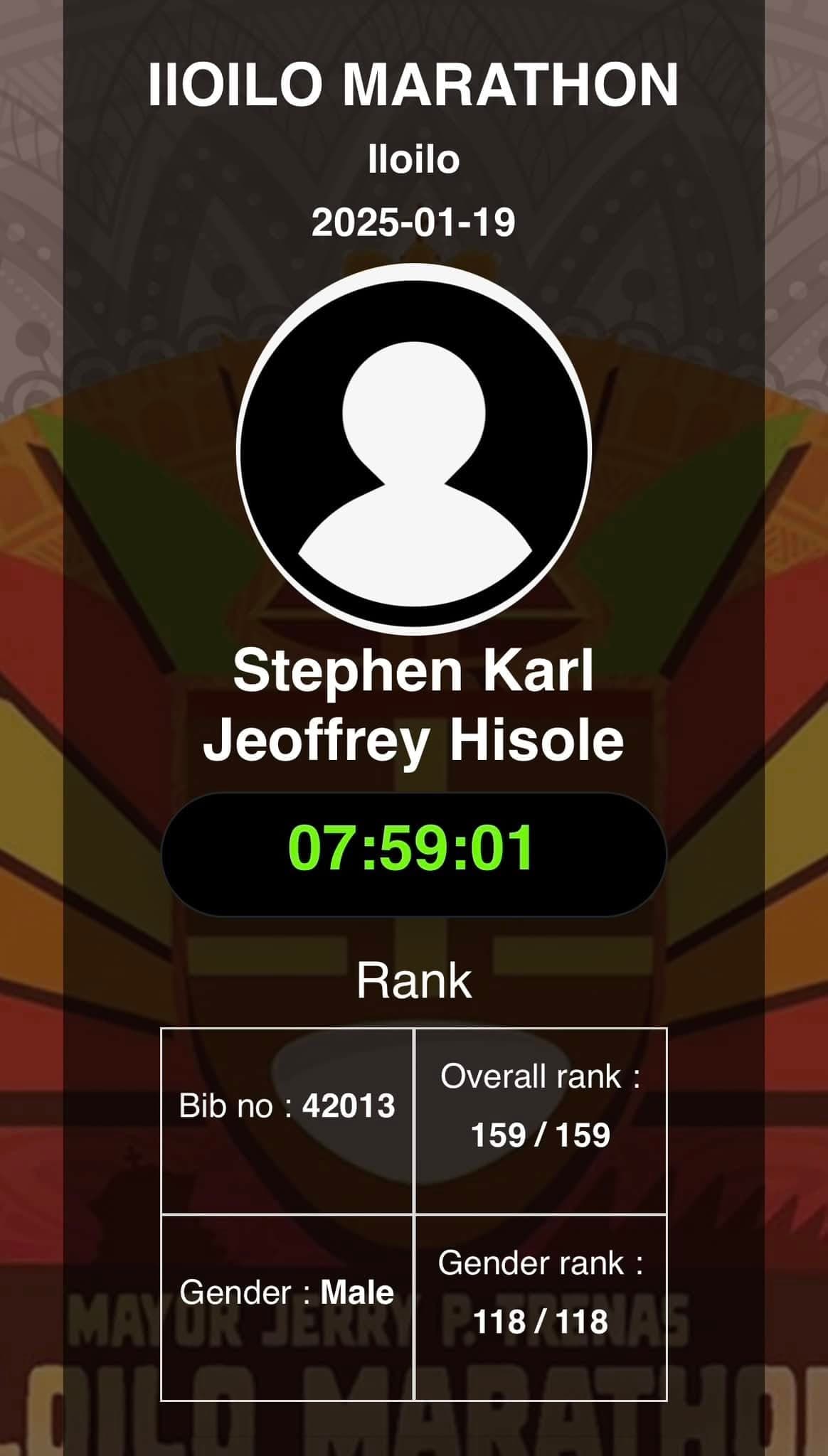 42km Dinagyang Marathon finish certificate